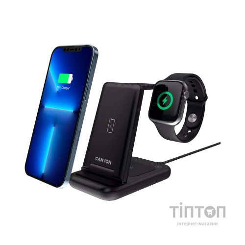 Зарядний пристрій Canyon WS- 304 Foldable 3in1 Wireless charger (CNS-WCS304B)