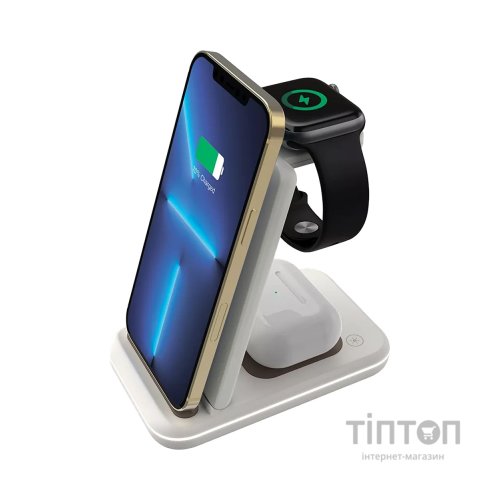 Зарядний пристрій Canyon WS-304 Foldable 3in1 Wireless charger Cosmic Latte (CNS-WCS304CL)