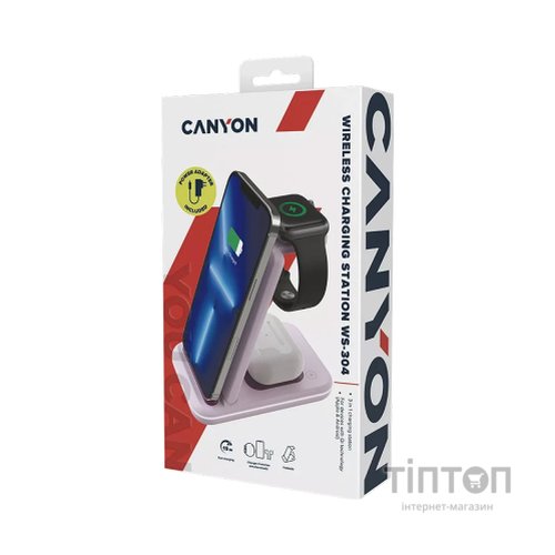 Зарядний пристрій Canyon WS-304 Foldable 3in1 Wireless charger Iced Pink (CNS-WCS304IP)