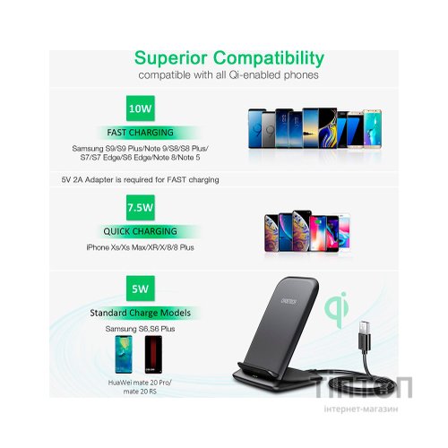 Зарядний пристрій Choetech 15W Fast Wireless Charging Stand 2coils black (T555-F-BK)