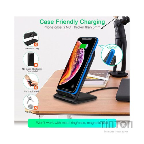 Зарядний пристрій Choetech 15W Fast Wireless Charging Stand 2coils black (T555-F-BK)