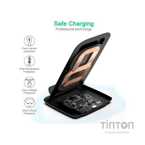 Зарядний пристрій Choetech 15W Fast Wireless Charging Stand 2coils black (T555-F-BK)