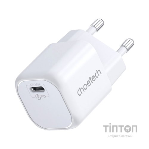 Зарядний пристрій Choetech 1хUSB-C 30W PD QC3.0 PD5007 white (PD5007-EU-WH)