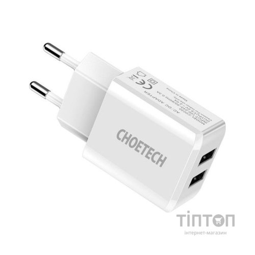Зарядний пристрій Choetech 2xUSB 5V/2A (C0030EU-WH)