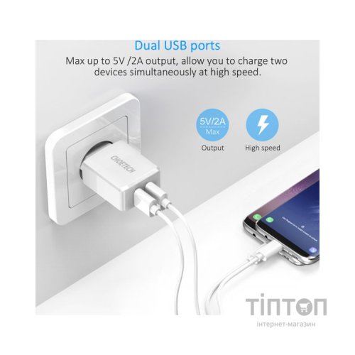Зарядний пристрій Choetech 2xUSB 5V/2A (C0030EU-WH)