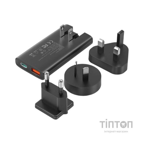 Зарядний пристрій Choetech 2xUSB 65W GaN (USB-C+USB-A) Ultra thin (PD6011-EU-BK)