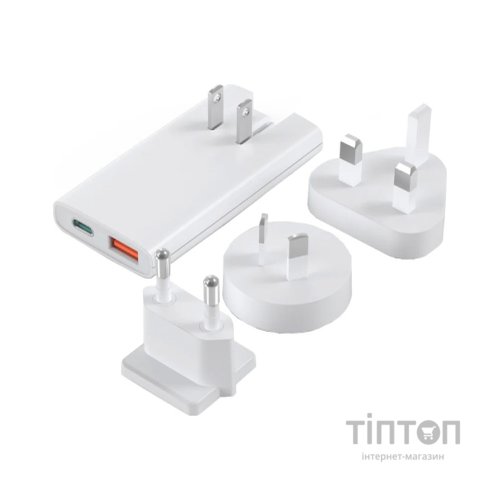 Зарядний пристрій Choetech 2xUSB 65W GaN (USB-C+USB-A) Ultra thin (PD6011-EU-WH)