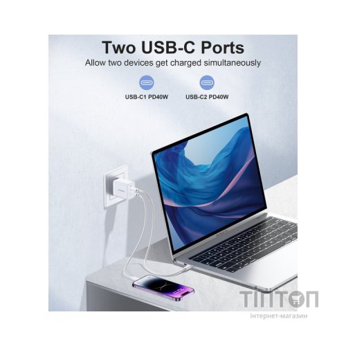 Зарядний пристрій Choetech 2xUSB-C 40W PD/QC/PPS (Q5006-EU-WH)