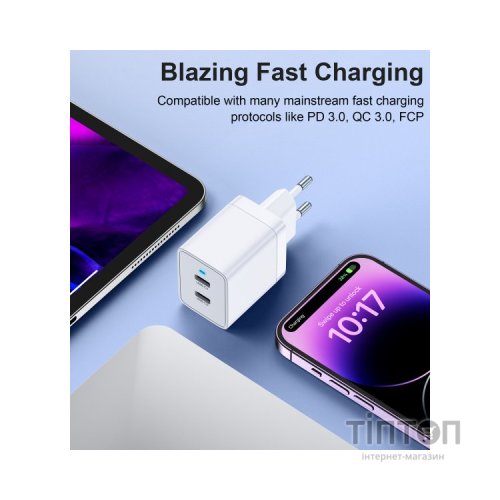 Зарядний пристрій Choetech 2xUSB-C 40W PD/QC/PPS (Q5006-EU-WH)