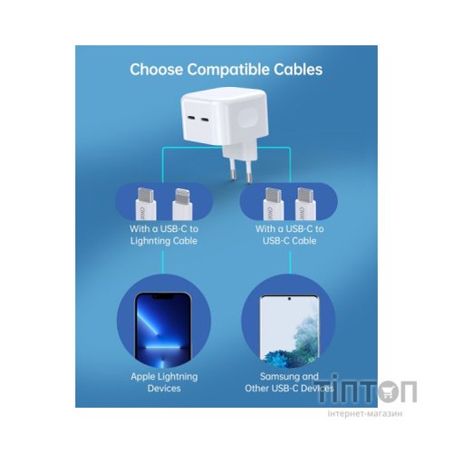 Зарядний пристрій Choetech 2xUSB-С 35W PD/QC (Q5008-EU-WH)