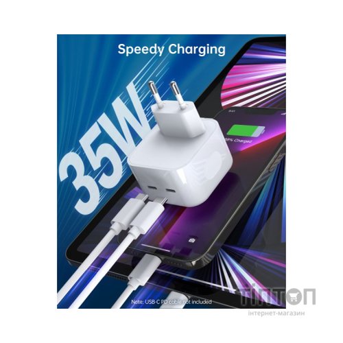 Зарядний пристрій Choetech 2xUSB-С 35W PD/QC (Q5008-EU-WH)