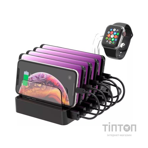 Зарядний пристрій Choetech 6xUSB 68W Charing Station (6хUSB-A) 2xMicroUSB 2xLighting 2xUCB-C (Q3008-EU-BK)