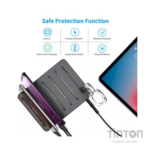 Зарядний пристрій Choetech 6xUSB 68W Charing Station (6хUSB-A) 2xMicroUSB 2xLighting 2xUCB-C (Q3008-EU-BK)