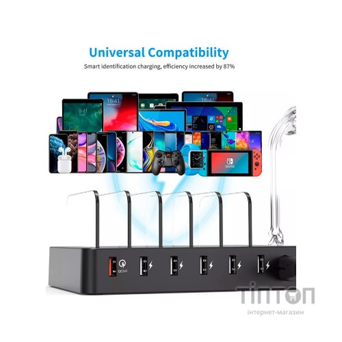 Зарядний пристрій Choetech 6xUSB 68W Charing Station (6хUSB-A) 2xMicroUSB 2xLighting 2xUCB-C (Q3008-EU-BK)