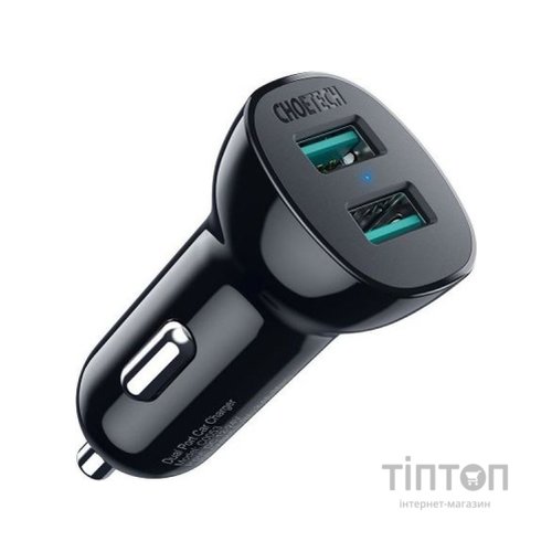 Зарядний пристрій Choetech car 2хUSB-A 36W QC black (C0051-BK)