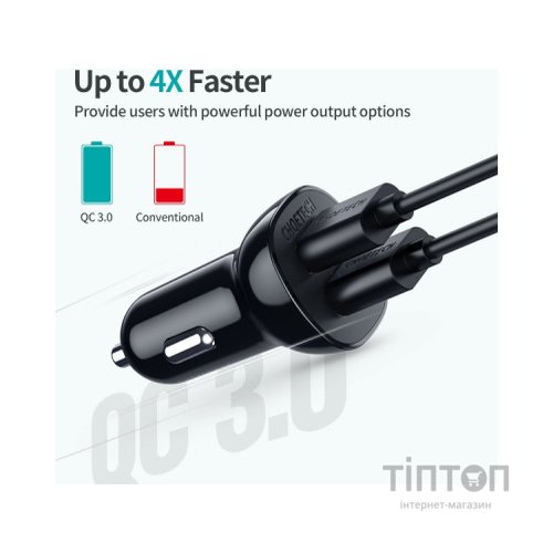 Зарядний пристрій Choetech car 2хUSB-A 36W QC black (C0051-BK)