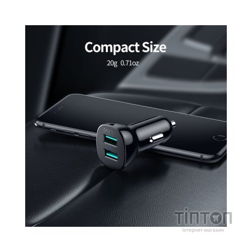 Зарядний пристрій Choetech car 2хUSB-A 36W QC black (C0051-BK)
