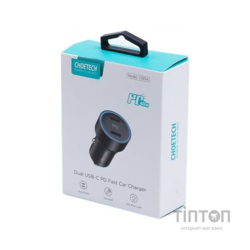 Зарядний пристрій Choetech car 2хUSB-C 40W PD black (С0054-BK)