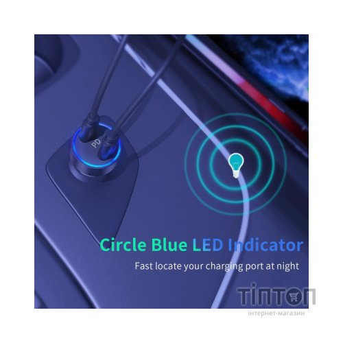 Зарядний пристрій Choetech car 2хUSB-C 40W PD black (С0054-BK)