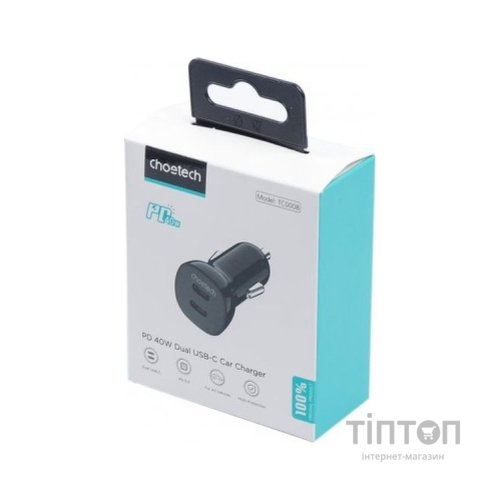 Зарядний пристрій Choetech car 2хUSB-C 40W PD black (TC0008-BK)
