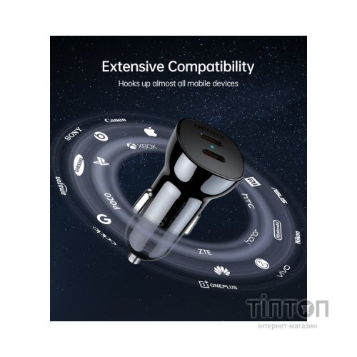 Зарядний пристрій Choetech car 2хUSB-C 40W PD black (TC0008-BK)