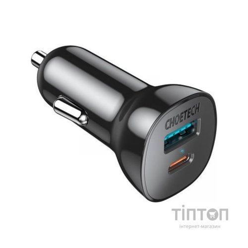 Зарядний пристрій Choetech car USB-A/USB-C 20W QC3.0/PD black (TC0005-BK)