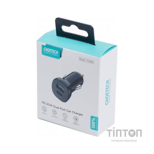 Зарядний пристрій Choetech car USB-A/USB-C 20W QC3.0/PD black (TC0005-BK)