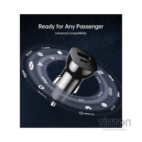 Зарядний пристрій Choetech car USB-A/USB-C 20W QC3.0/PD black (TC0005-BK)