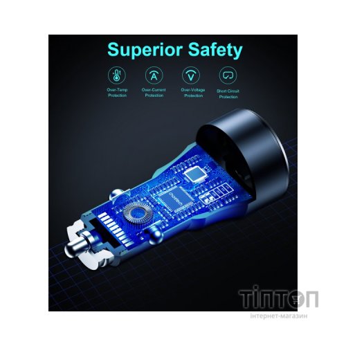 Зарядний пристрій Choetech car USB-A/USB-C 63W QC3.0/PD/PPS black (TC0010-BK)