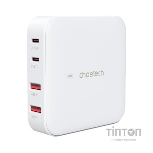 Зарядний пристрій Choetech GaN 2 USB-A / 2 USB-C 100W QC3.0/PD/PPS (PD8008-EU-WH)