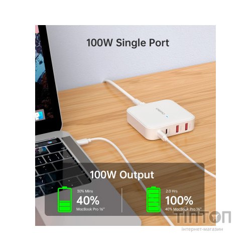 Зарядний пристрій Choetech GaN 2 USB-A / 2 USB-C 100W QC3.0/PD/PPS (PD8008-EU-WH)