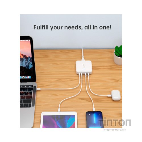 Зарядний пристрій Choetech GaN 2 USB-A / 2 USB-C 100W QC3.0/PD/PPS (PD8008-EU-WH)