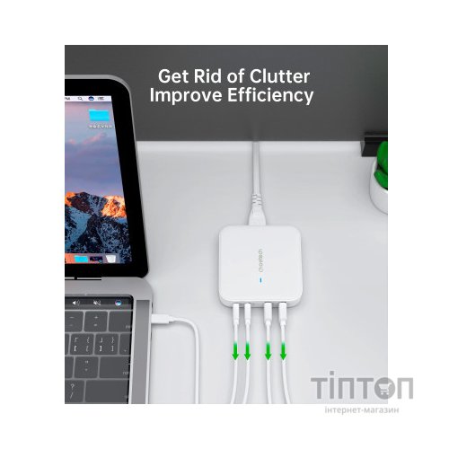 Зарядний пристрій Choetech GaN 2 USB-A / 2 USB-C 100W QC3.0/PD/PPS (PD8008-EU-WH)