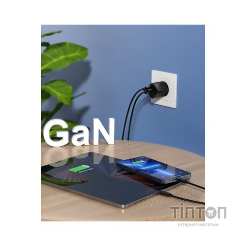 Зарядний пристрій Choetech GaN USB-A/USB-C 33W QC3.0/PD/PPS (PD5006-EU-BK)