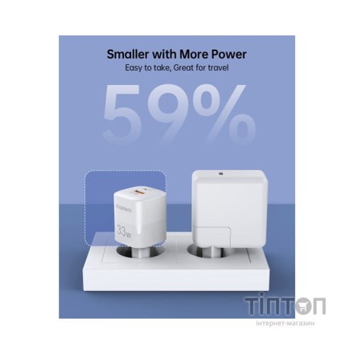 Зарядний пристрій Choetech GaN USB-A/USB-C 33W QC3.0/PD/PPS (PD5006-EU-WH)