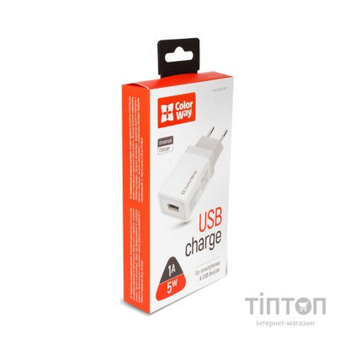 Зарядний пристрій ColorWay 1USB 1A (CW-CHS011-WT)