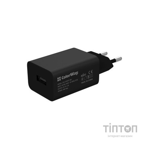Зарядний пристрій ColorWay 1USB AUTO ID 2A (10W) black (CW-CHS012-BK)