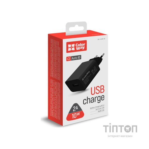 Зарядний пристрій ColorWay 1USB AUTO ID 2A (10W) black (CW-CHS012-BK)