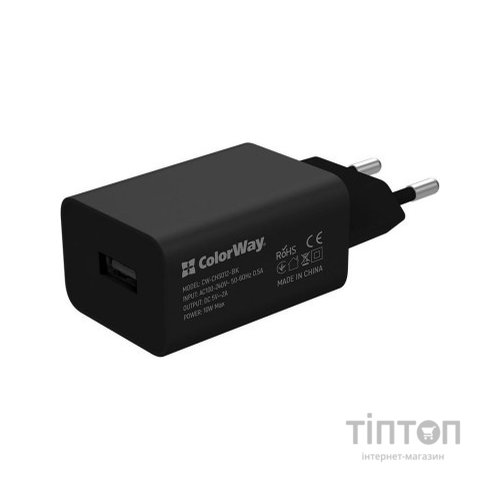 Зарядний пристрій ColorWay 1USB AUTO ID 2A (10W) black + cable micro USB (CW-CHS012CM-BK)