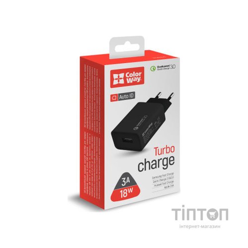 Зарядний пристрій ColorWay 1USB Quick Charge 3.0 (18W) black (CW-CHS013Q-BK)