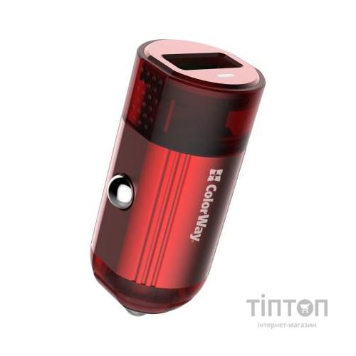 Зарядний пристрій ColorWay 1USB Quick Charge 3.0 (18W) red (CW-CHA012Q-RD)