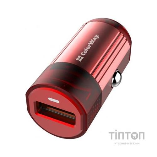 Зарядний пристрій ColorWay 1USB Quick Charge 3.0 (18W) red (CW-CHA012Q-RD)