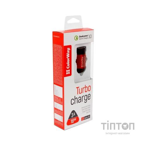 Зарядний пристрій ColorWay 1USB Quick Charge 3.0 (18W) red (CW-CHA012Q-RD)
