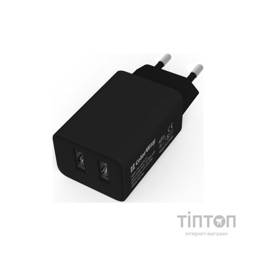 Зарядний пристрій ColorWay 2USB AUTO ID 2.1A (10W) black (CW-CHS015-BK)