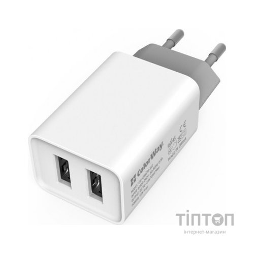 Зарядний пристрій ColorWay 2USB AUTO ID 2.1A (10W) (CW-CHS015-WT)