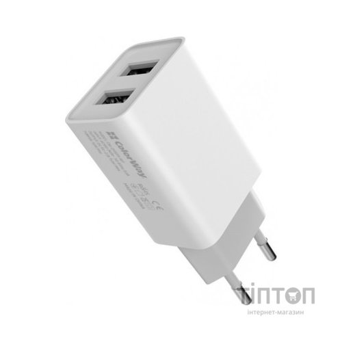 Зарядний пристрій ColorWay 2USB AUTO ID 2.1A (10W) (CW-CHS015-WT)