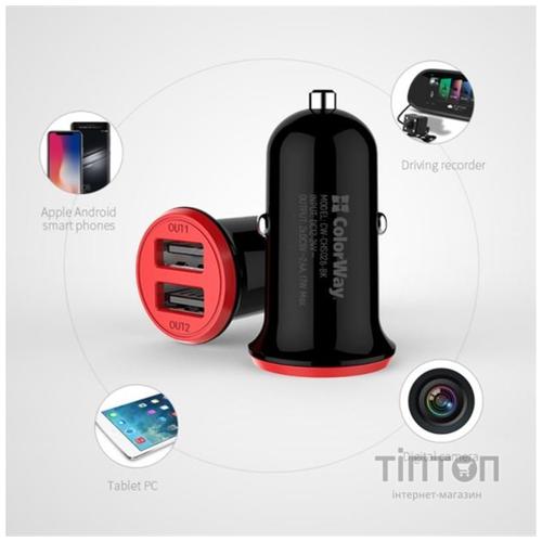 Зарядний пристрій ColorWay 2USB AUTO ID 3.4A (17W) red/black (CW-CHA026-BK)