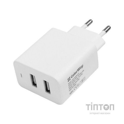 Зарядний пристрій ColorWay 2USB AUTO ID 4.8A (24W) (CW-CHS016-WT)