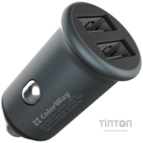 Зарядний пристрій ColorWay 2USB Quick Charge 3.0 (36W) Gray (CW-CHA036Q-GR)