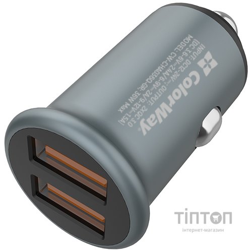 Зарядний пристрій ColorWay 2USB Quick Charge 3.0 (36W) Gray (CW-CHA036Q-GR)